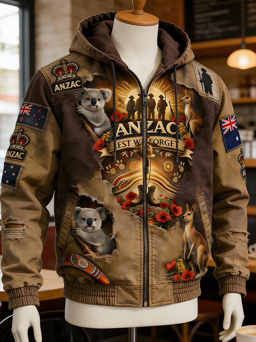 Retro Australian Art Print Casual Hoodie Jacket