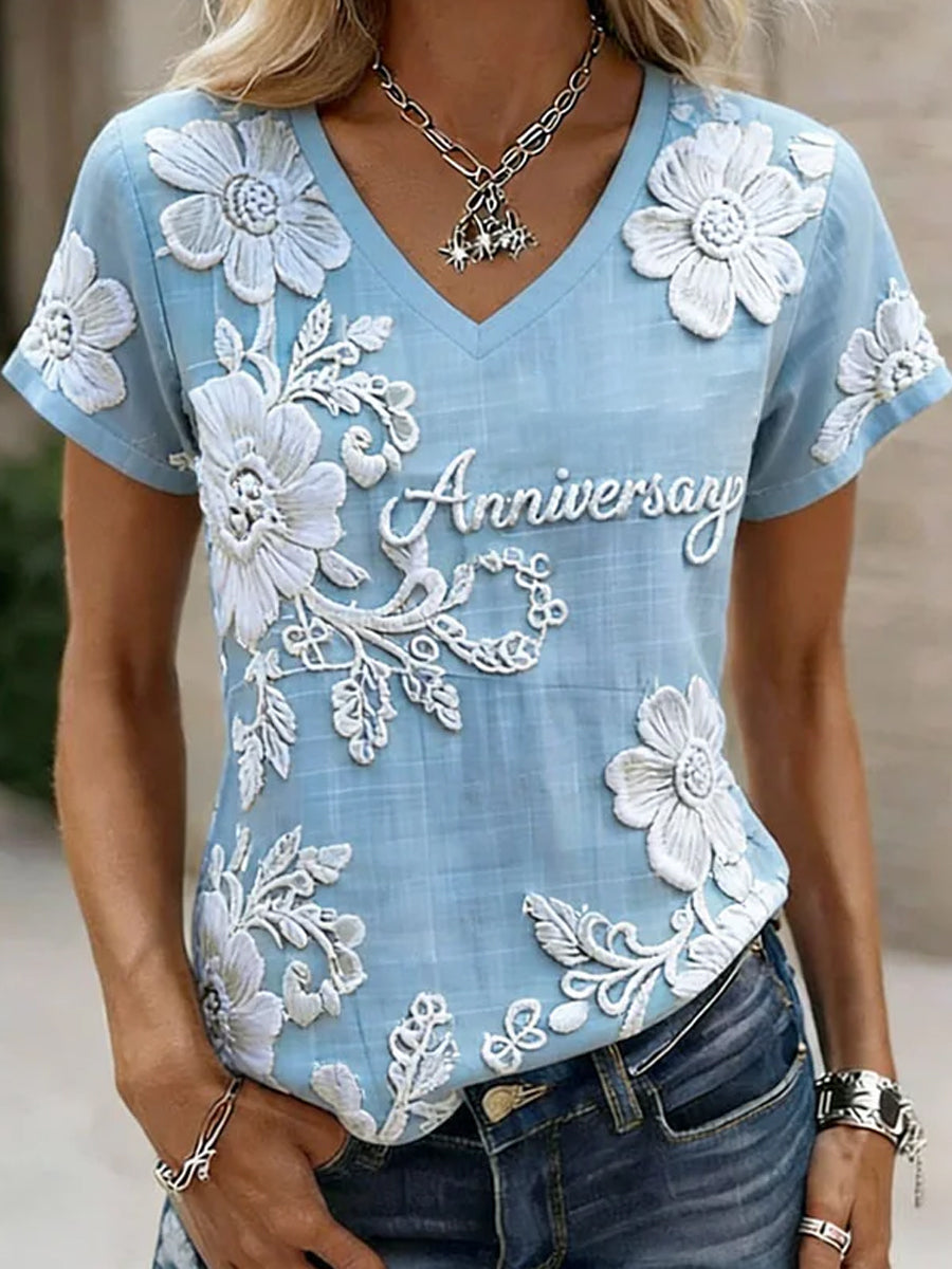 Women's Retro American-Style Floral Patchwork Print T-Shirt