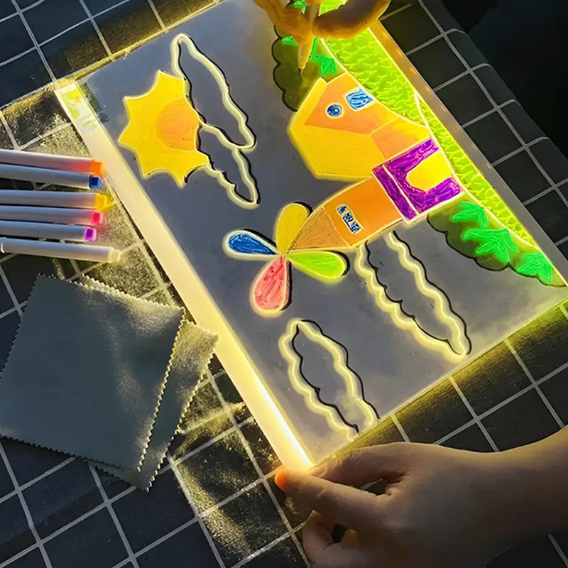 🎨 50% OFF! ✨ LIGHT-UP DRAWING BOARD - Reusable Glow-in-the-Dark Surface, Adjustable Stand for Kids' Art and Writing, Battery Powered with Stylus Included 🖍️💡