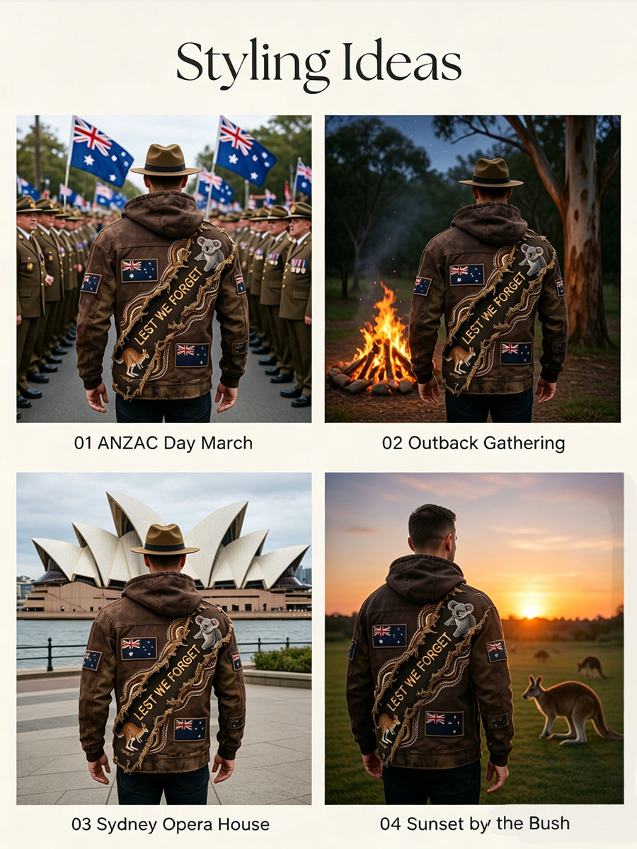 Retro Australian Art Print Casual Hoodie Jacket