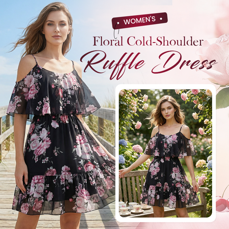 Women's Floral Cold-Shoulder Ruffle Dress