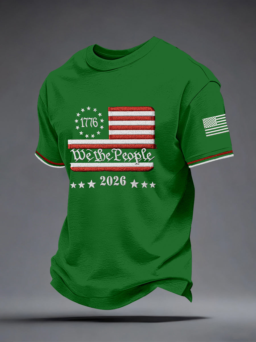 Men's American Flag Embroidered Pattern T-Shirt