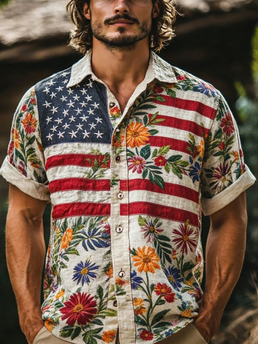 Men's USA Plants Flowers Printed Casual Top