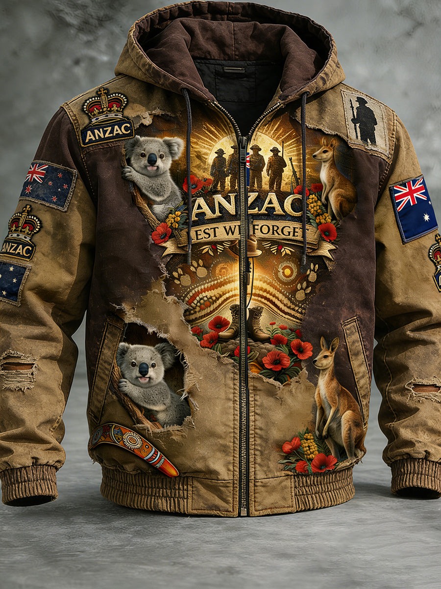 Retro Australian Art Print Casual Hoodie Jacket