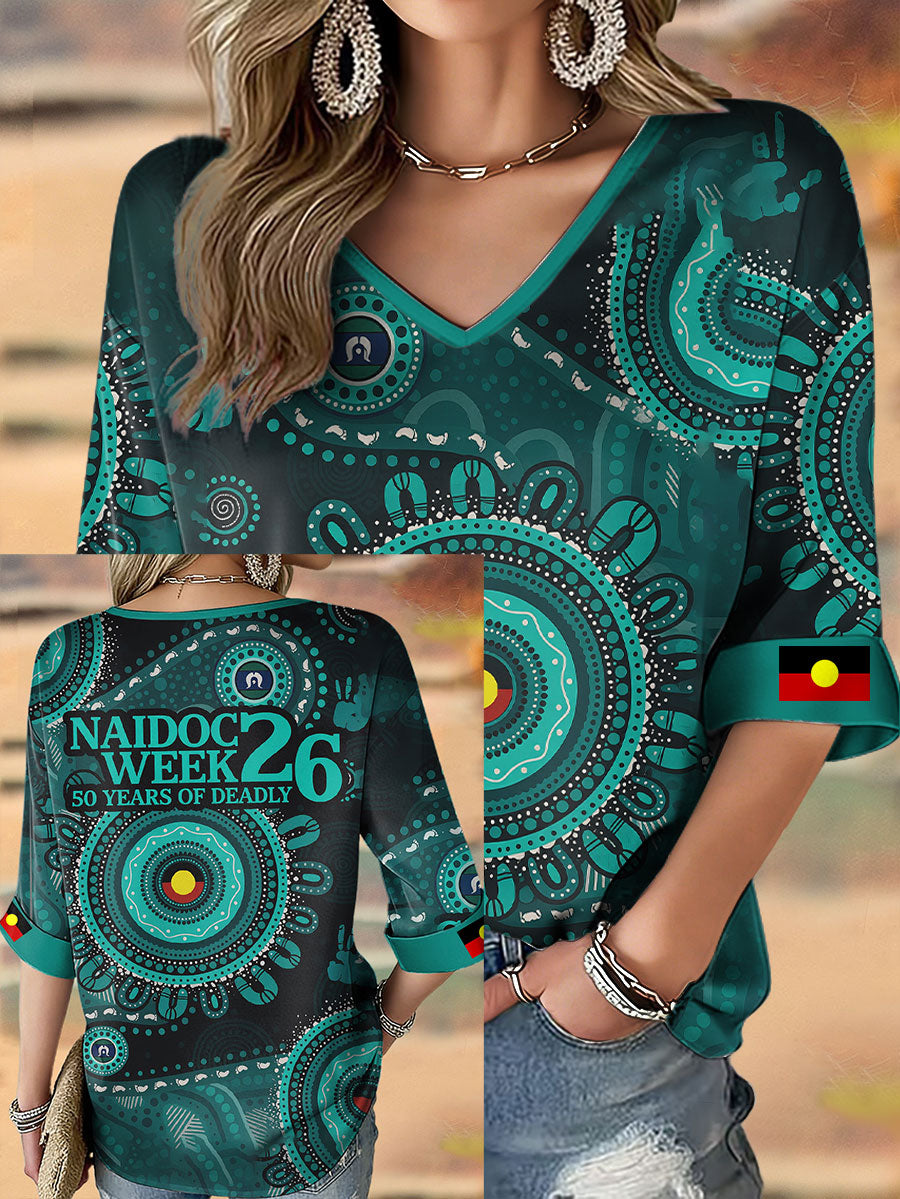 Women's AU Aboriginal Art NAIDOC Week 50 Years of Deadly Printed T-shirt