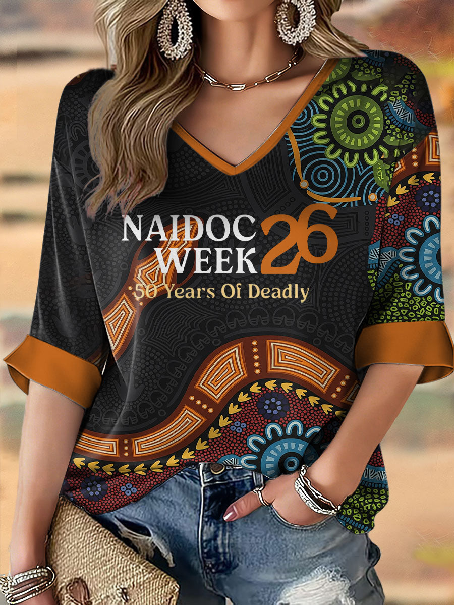 Women's AU Aboriginal Art NAIDOC Week 50 Years of Deadly Printed T-shirt