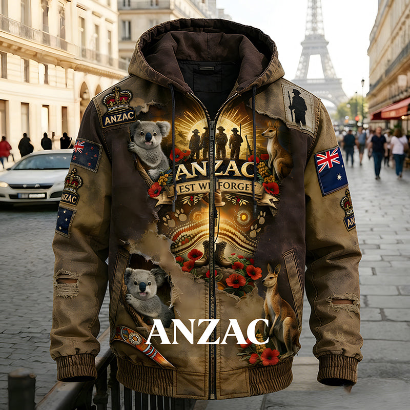 Retro Australian Art Print Casual Hoodie Jacket