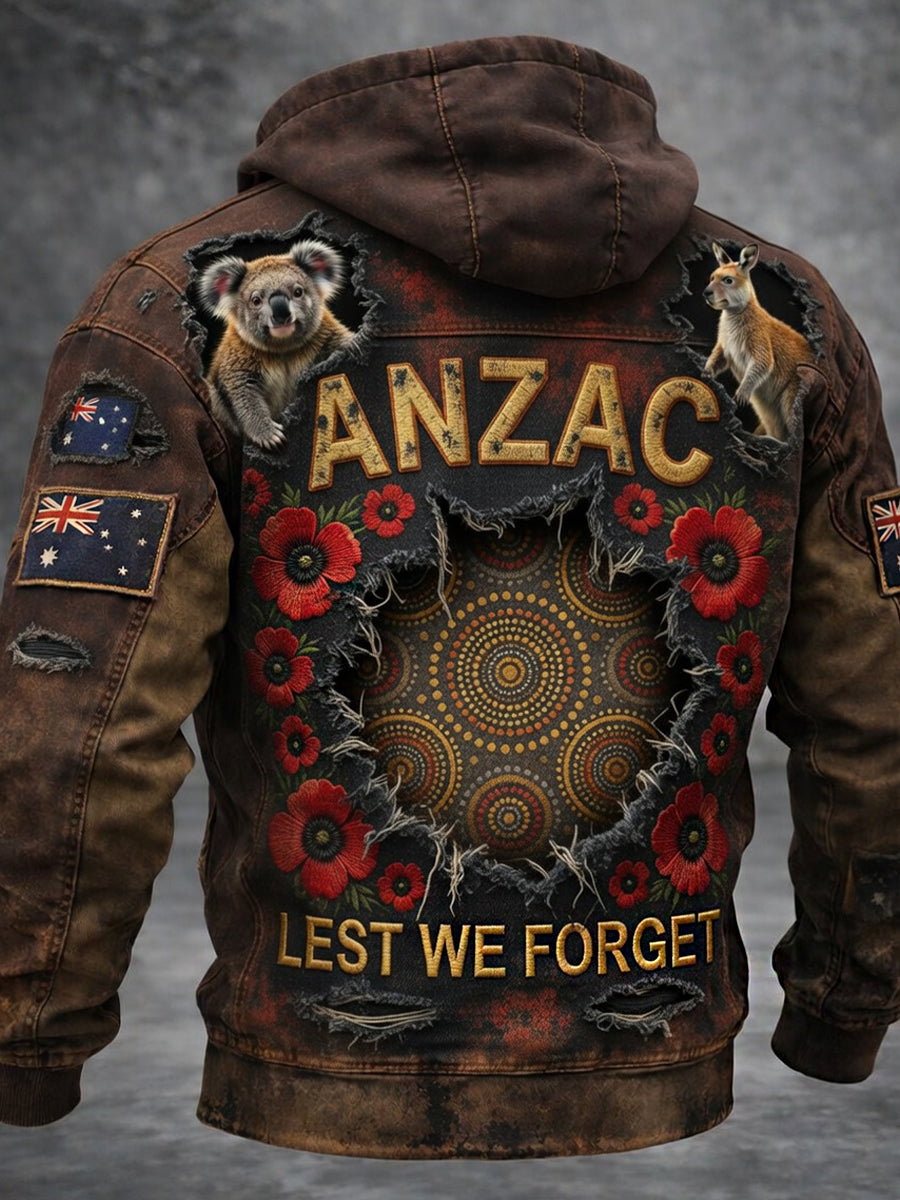 Retro Australian Art Print Casual Hoodie Jacket