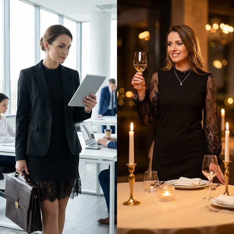 Women's Mock Neck Lace Trim Mini Dress