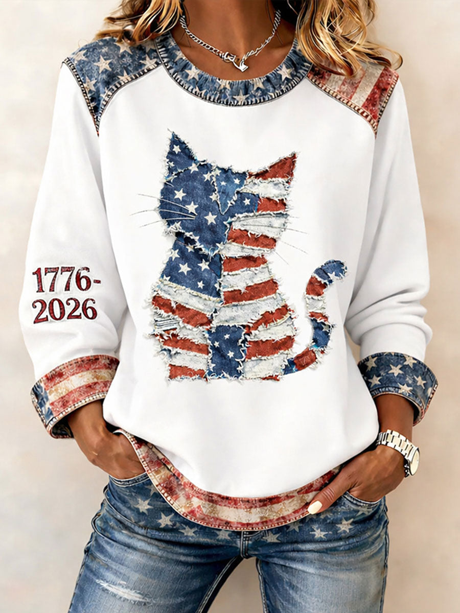 Women's American Flag Cat Print Sweatshirts