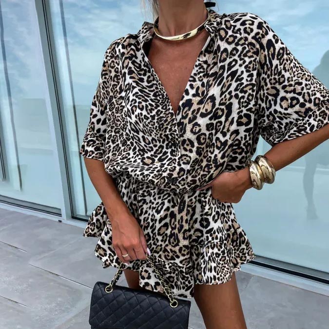 Dámské módní kombinézy s leopardovou tištěnou
