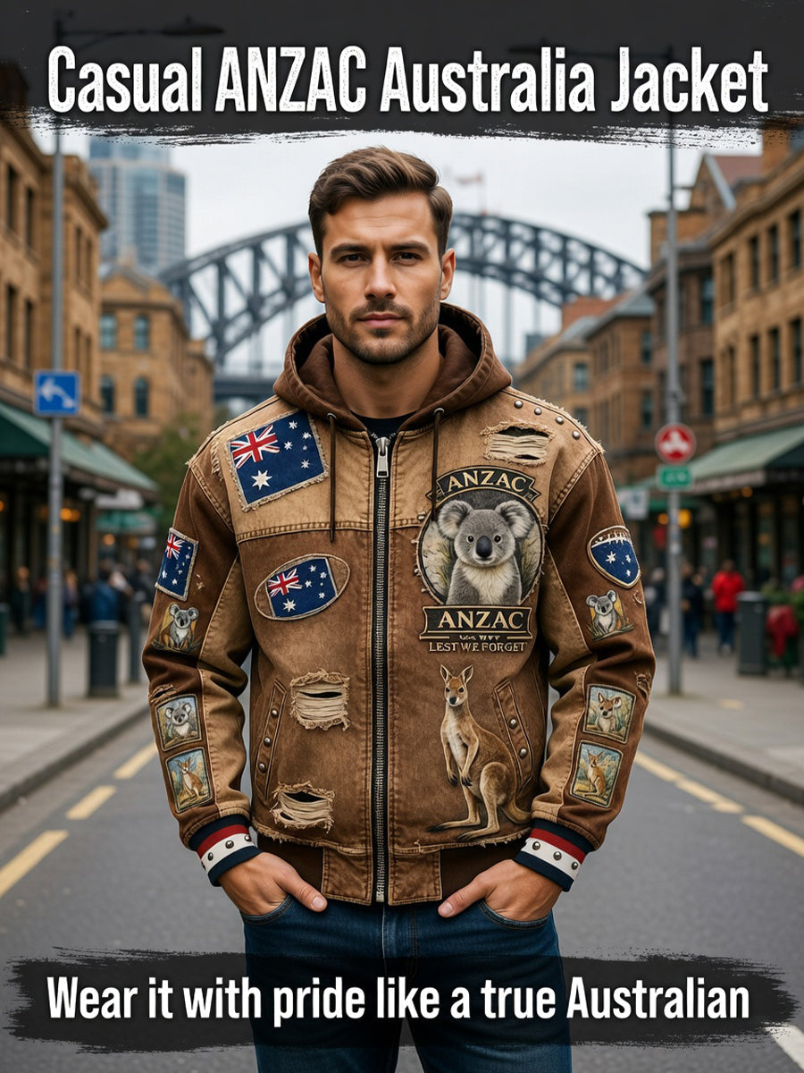 Retro Australian Art Print Casual Hoodie Jacket
