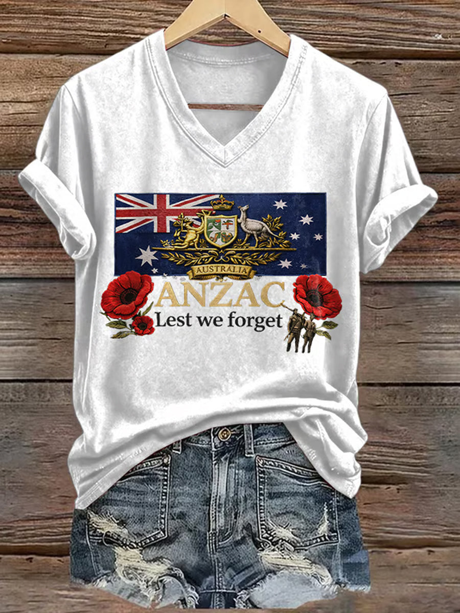 Women's Australia Anzac Day Lest We Forget Print Short Sleeve T-shirt