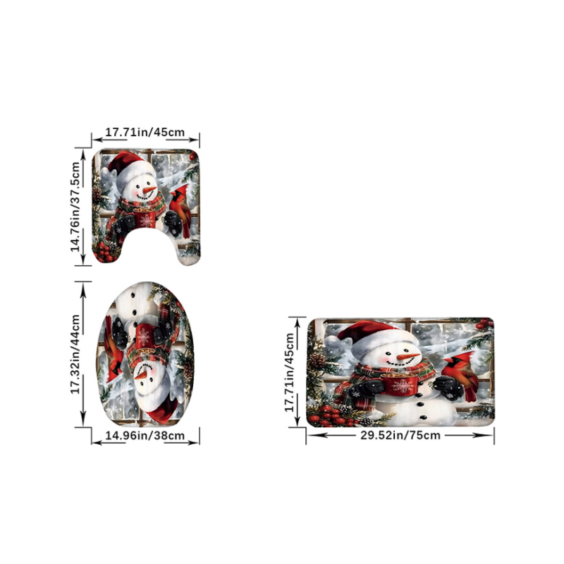 Christmas Snowman Shower Curtain Sets with 12 Hooks