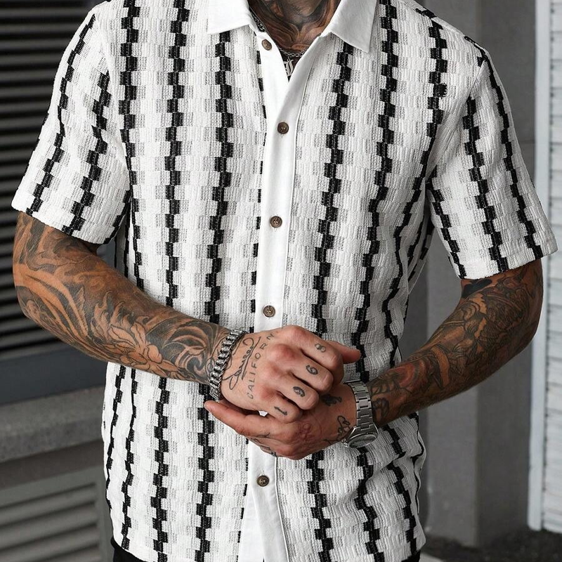 Men's Short Sleeve Retro Geometric Knit Shirt【BUY 2 GET FREE SHIPPING】