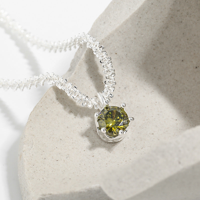Olive green zirconia French sterling silver necklace