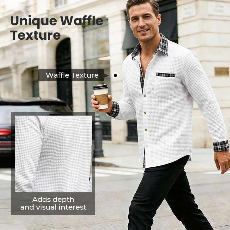 Men's Waffle Knit Casual Button-Down Shirt