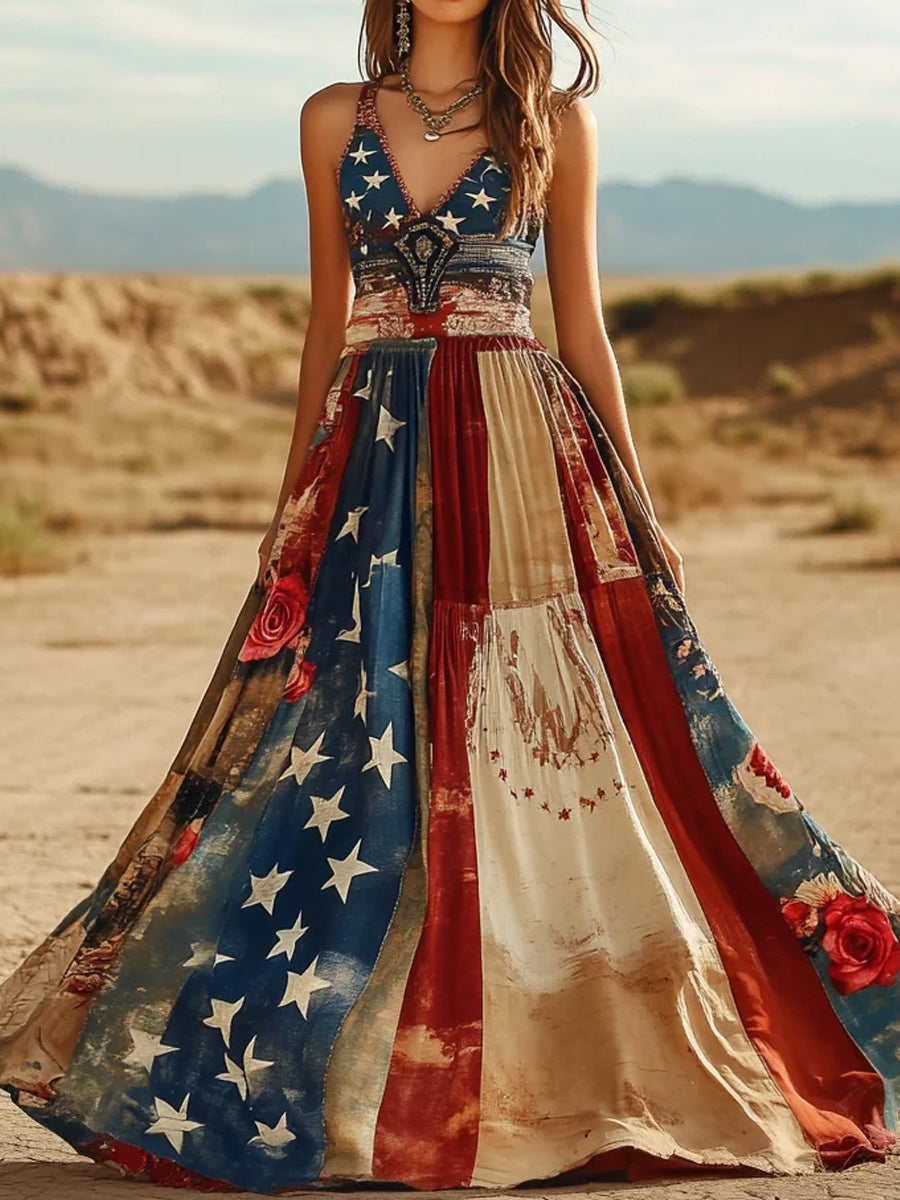 Women's Retro Flag Art Print Casual Dress