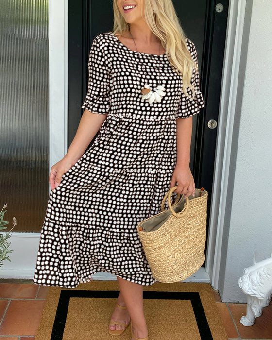 🎁 Hot Sale🎁50%OFF💥Round Neck Polka Dot Print Midi Dress