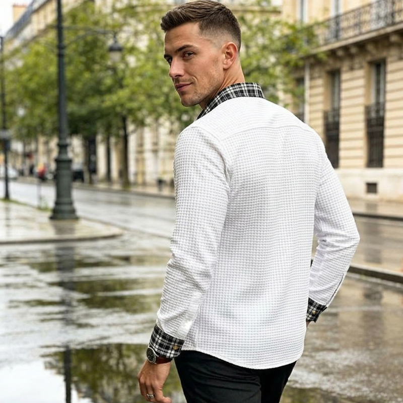 Men's Waffle Knit Casual Button-Down Shirt