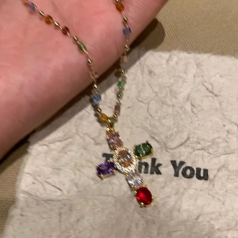 💜 LAST DAY PROMOTION - 50%OFF 💜Colorful Rhinestone Cross Pendant Necklaces