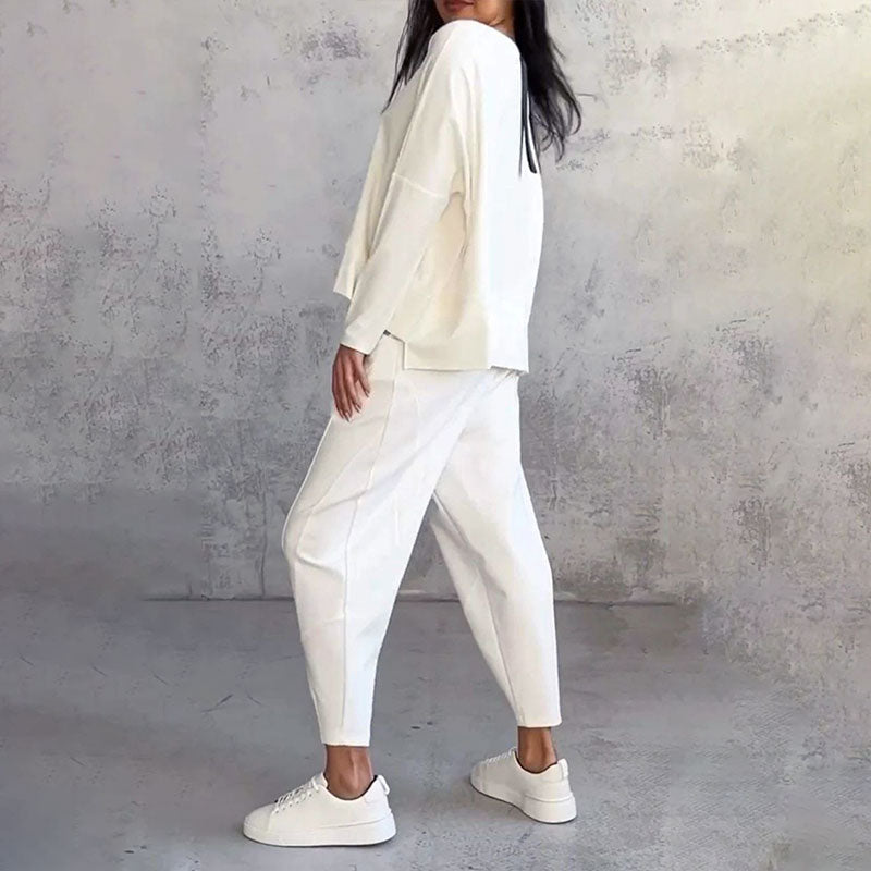 【DAY PERFECT】Round-Neck Long-Sleeved Top ＆ Pants 2-Piece Set | Wrinkle-Free & Breathable | 49% OFF Limited