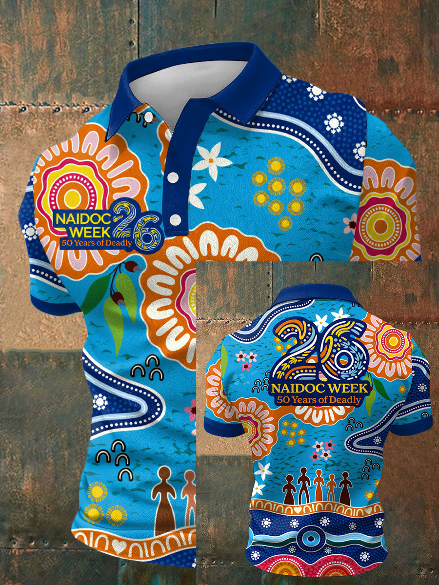 Men's AU Aboriginal Art NAIDOC Week 50 Years of Deadly Printed Casual Tops