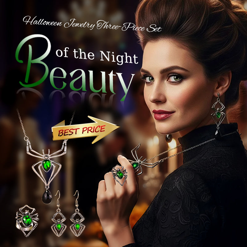 Halloween Green Artificial Gemstone Jewelry Three-Piece Set