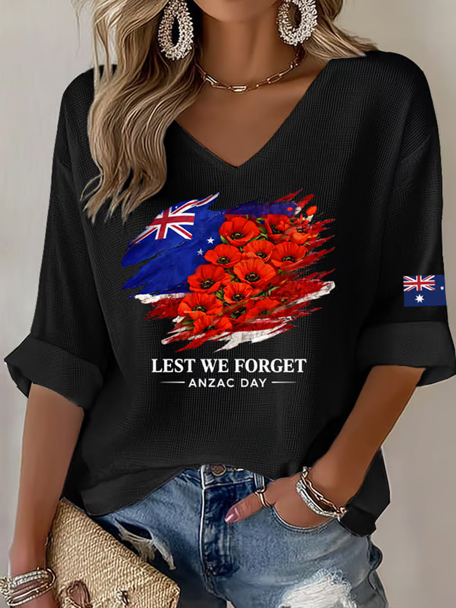 Women's Australia Anzac Day Lest We Forget Print Waffle T-shirt