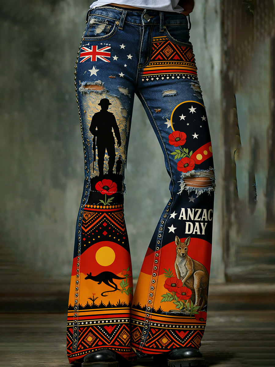 Retro Australian Art Print Casual Jeans