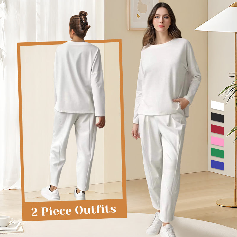 【DAY PERFECT】Round-Neck Long-Sleeved Top ＆ Pants 2-Piece Set | Wrinkle-Free & Breathable | 49% OFF Limited