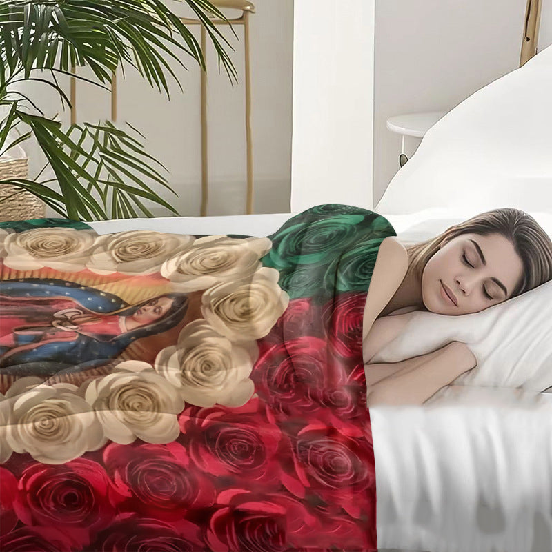 Virgin Mary & Floral Flannel Blanket 🌹 | Soft, Light & Warm