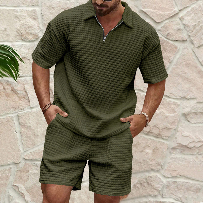 Men's Solid Color Short Sleeve Top & Shorts Set