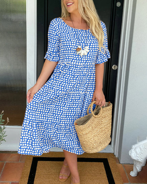 🎁 Hot Sale🎁50%OFF💥Round Neck Polka Dot Print Midi Dress