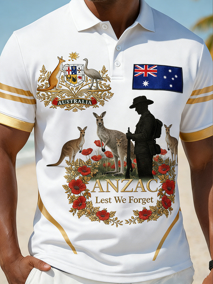 Retro Australian Art Print Casual Polo Shirt