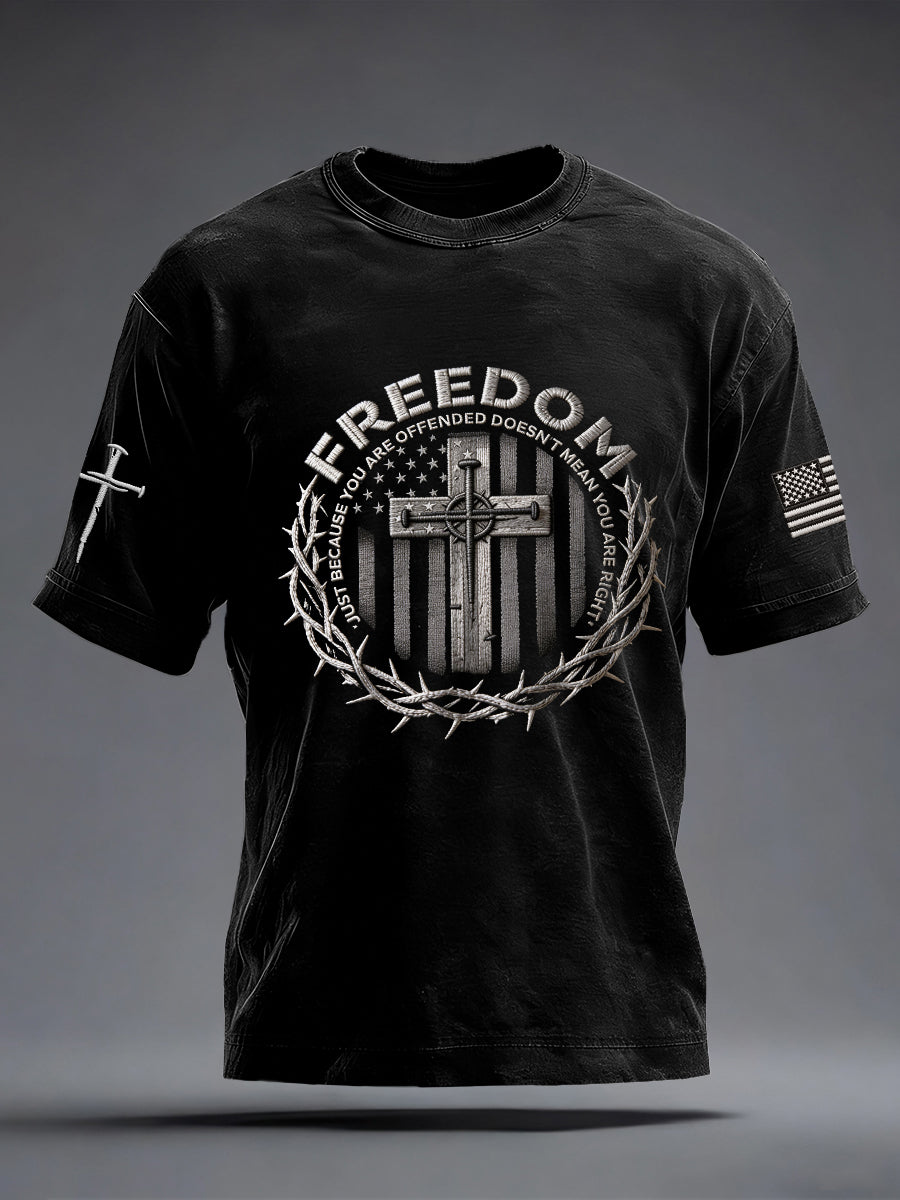 Men's Faith Freedom Embroidery Pattern T-Shirt