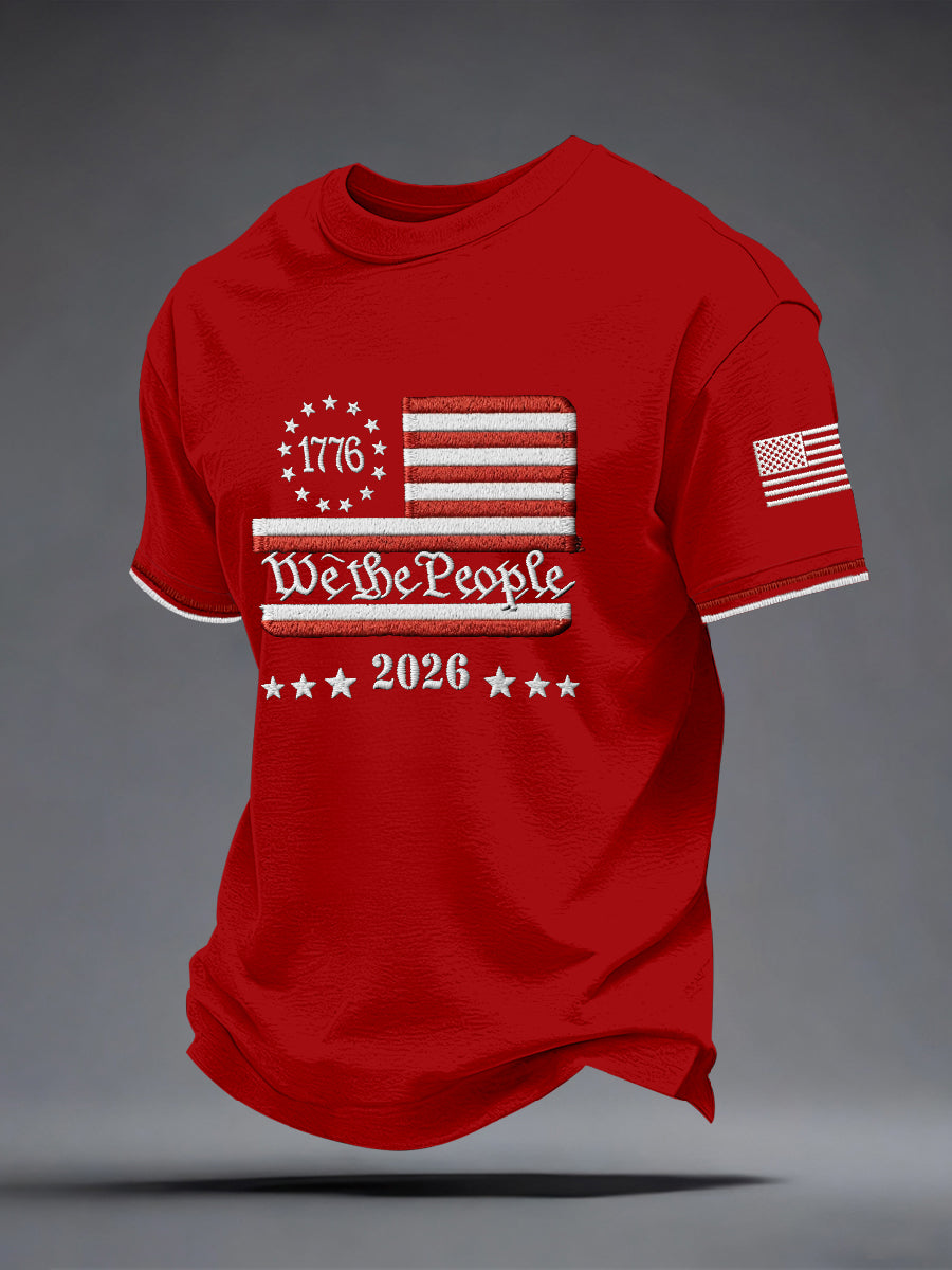 Men's American Flag Embroidered Pattern T-Shirt