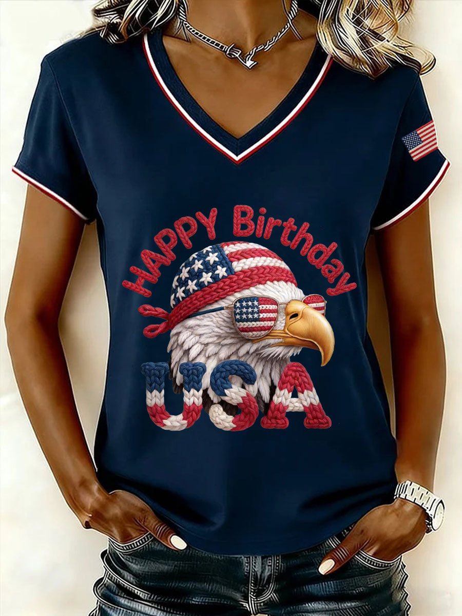 Women's Happy Birthday USA V-Neck T-Shirts