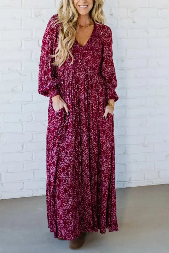 Today Special Deal 49%OFF-💃Women’s Floral Rayon Smocked-Waist Lined Maxi Dress