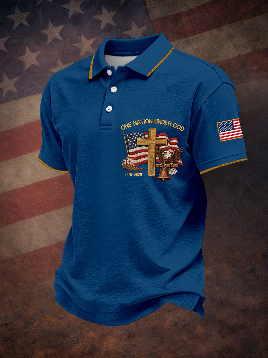 Men's One Nation Under God Embroidery Pattern Polo Shirt