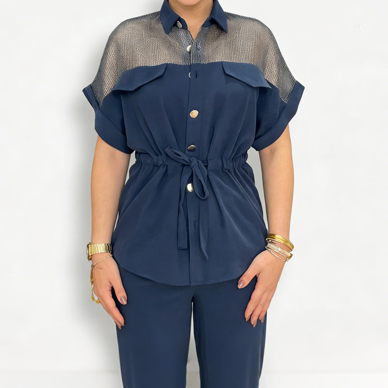 Women's Mesh Patchwork Top & Pants 2-Piece Set