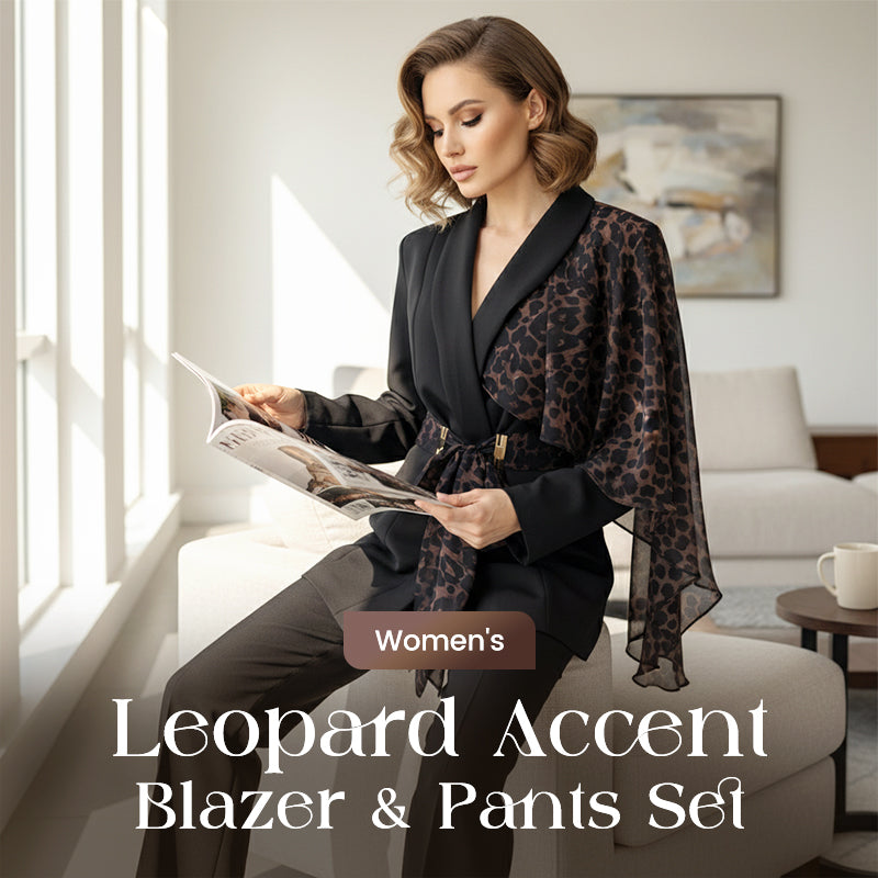 Women's Leopard Accent Blazer & Pants Set