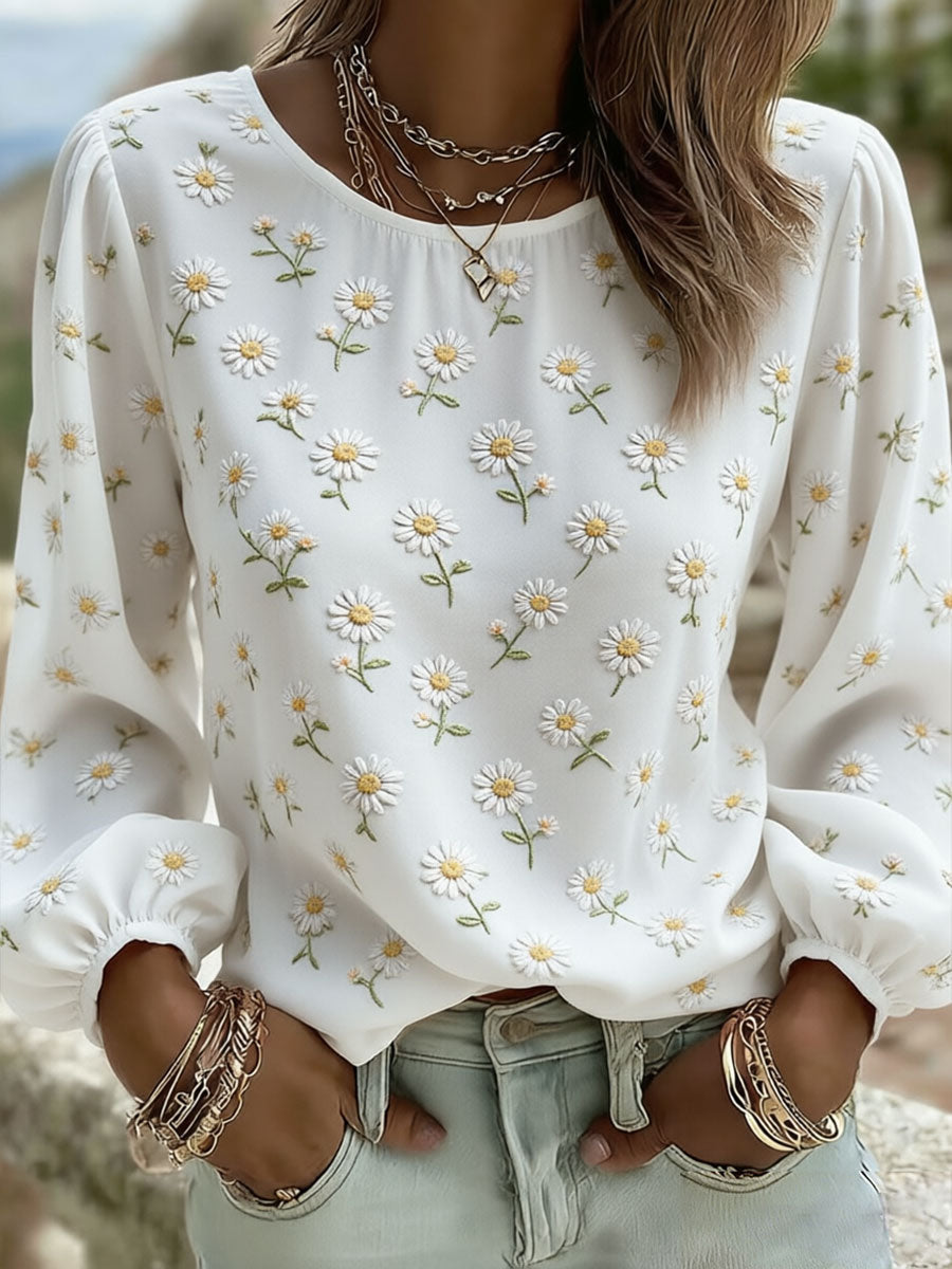 Women's Daisy Art Print Casual T-Shirt