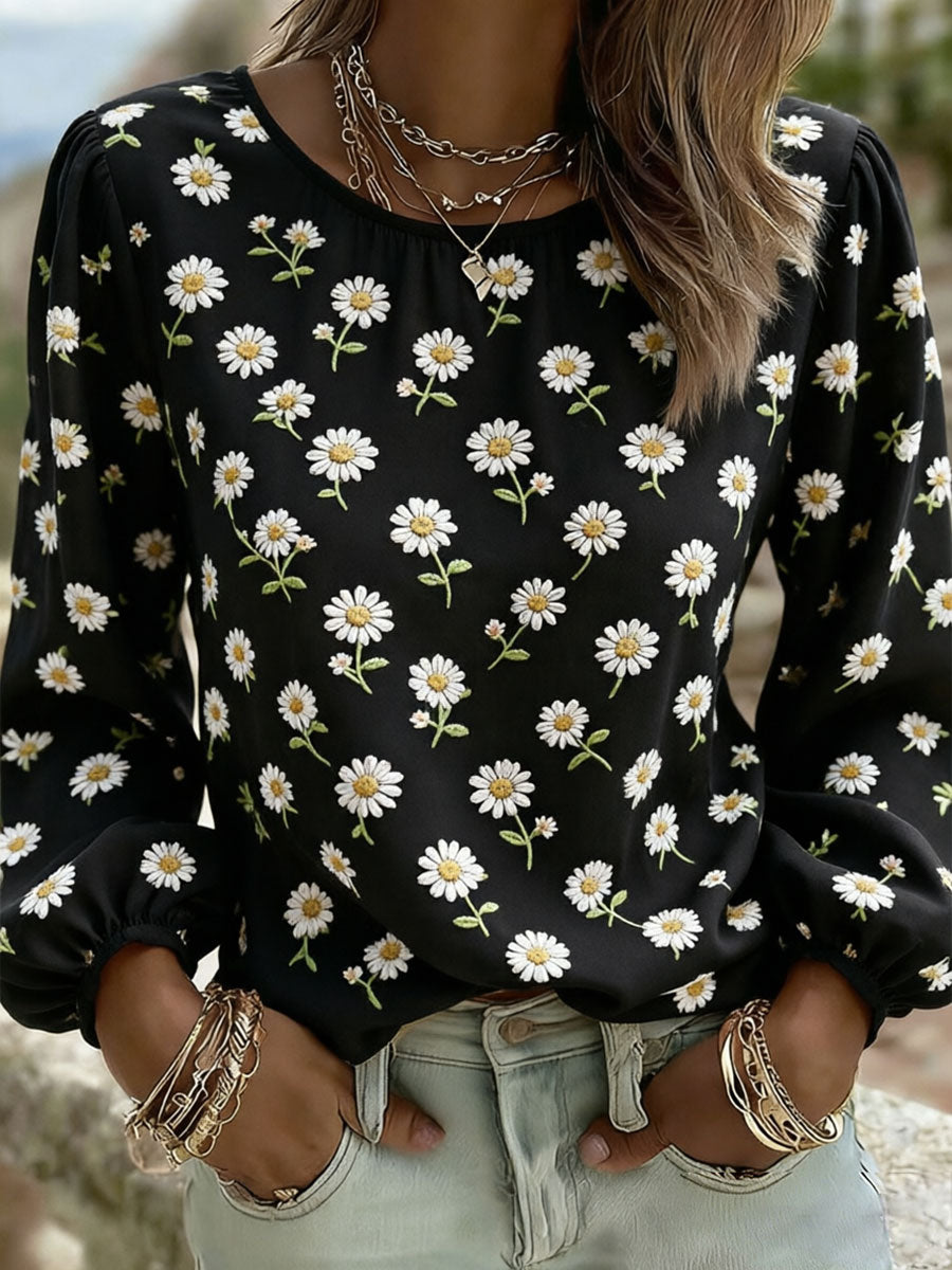 Women's Daisy Art Print Casual T-Shirt