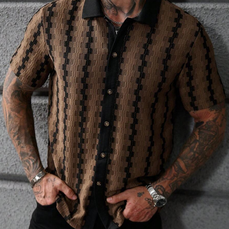 Men's Short Sleeve Retro Geometric Knit Shirt【BUY 2 GET FREE SHIPPING】