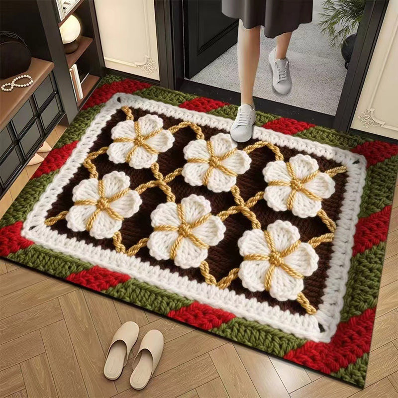 3D Floral Yarn Anti-Slip Absorbent Floor Mat – Stylish, Soft & Safe