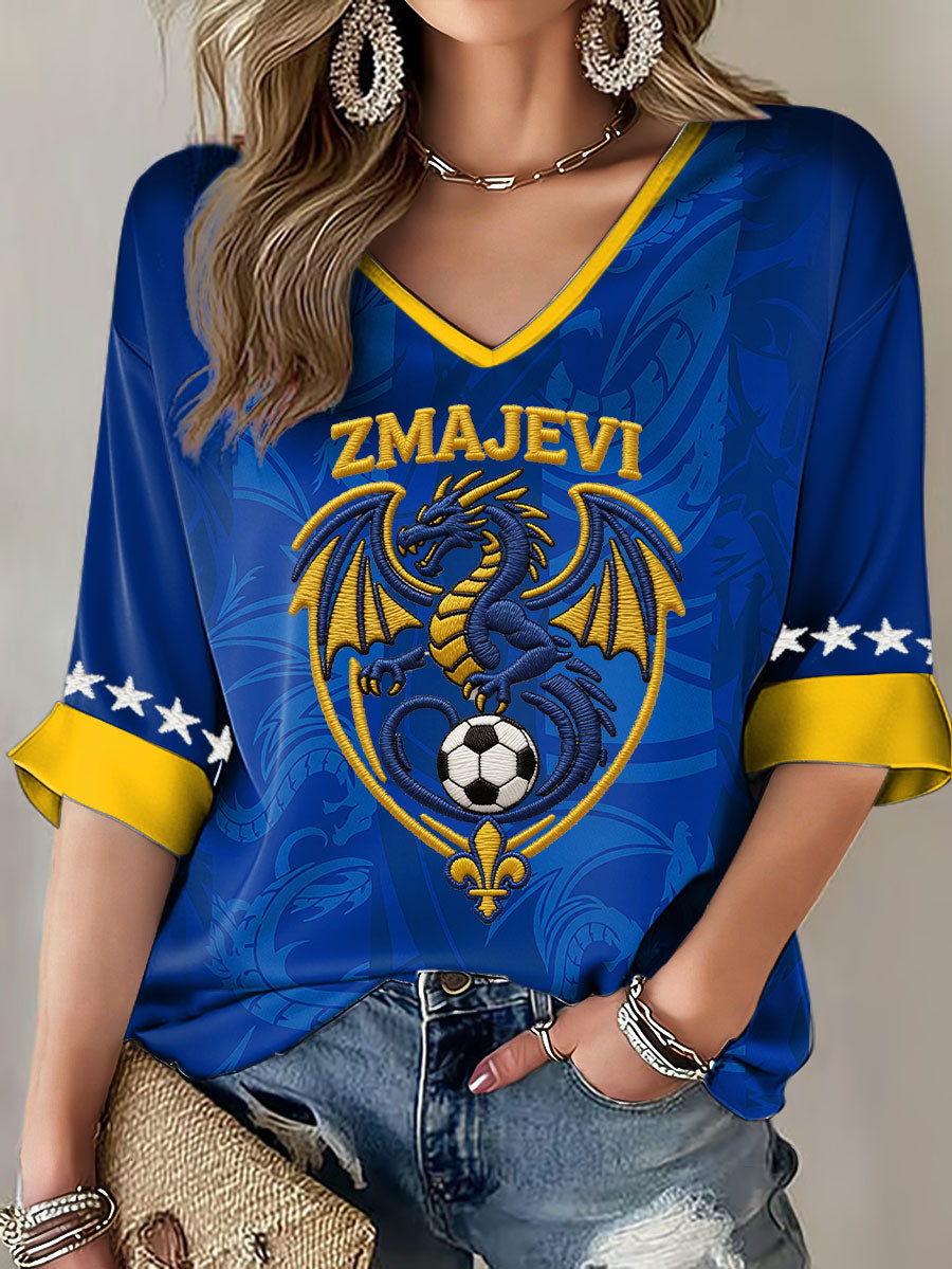 Women's Bosnia ZMAJEVI Football Lover Printed T-Shirt