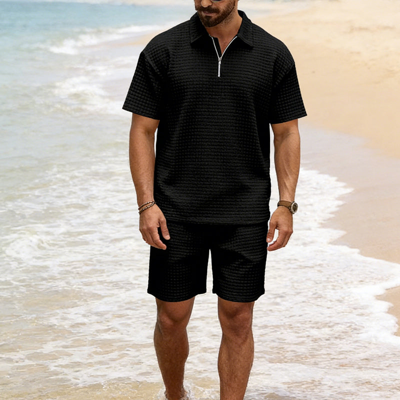 Men's Solid Color Short Sleeve Top & Shorts Set