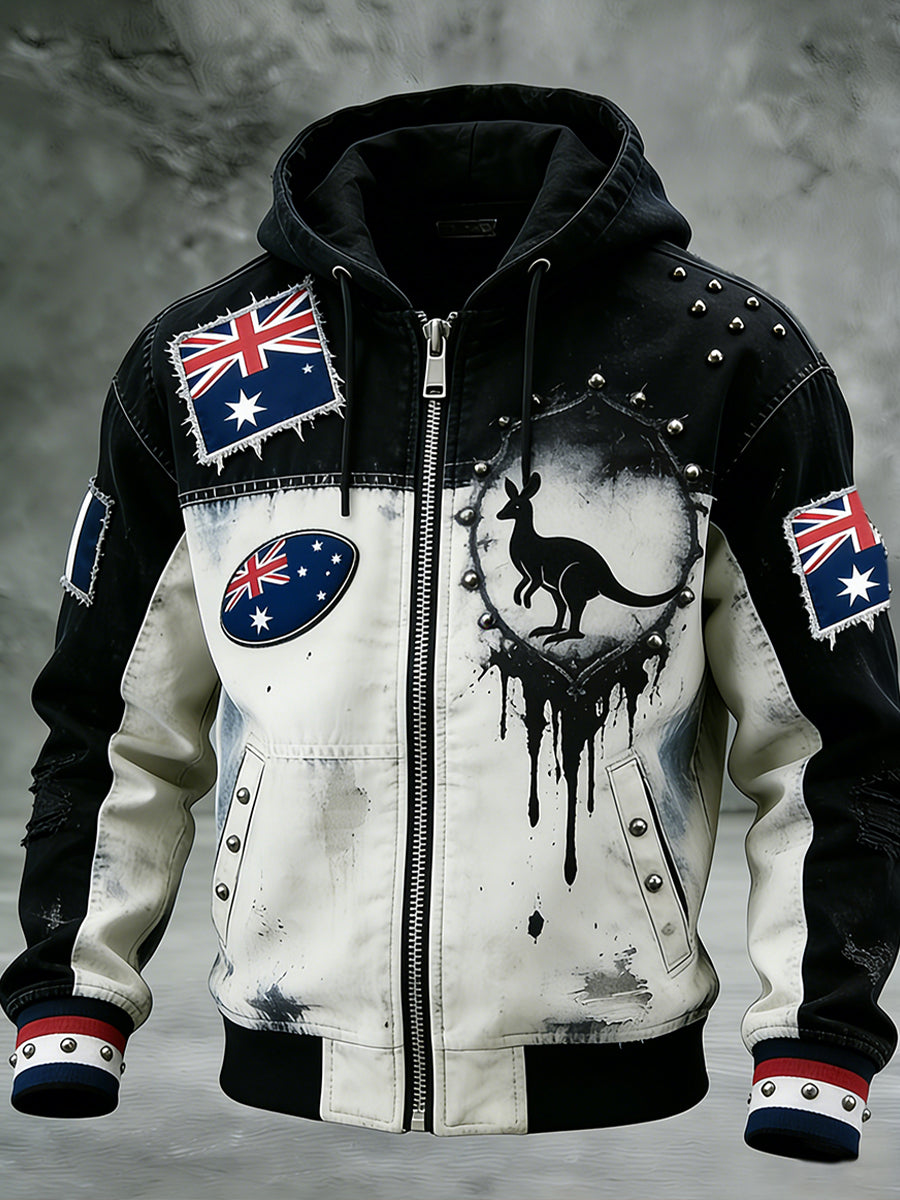 Retro Australian Art Print Casual Hoodie Jacket