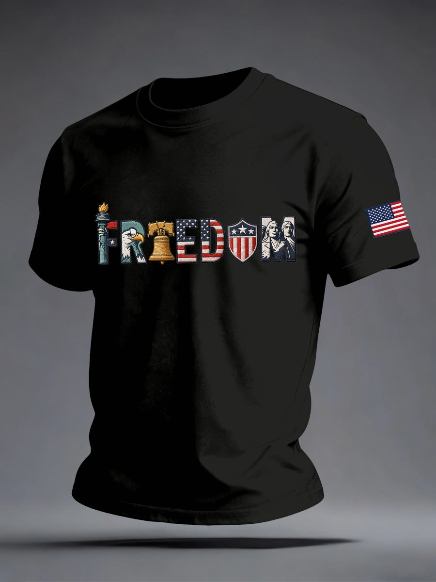 Men's Freedom Embroidery Pattern T-Shirt
